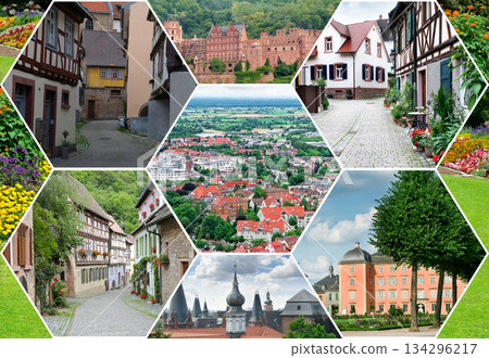 European Historic Architecture and Cityscape Hexagonal Collage 134296217