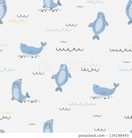 Vector seamless pattern with seals 134296445