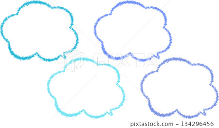 A simple fluffy speech bubble set drawn with crayons. A set of four colored speech bubbles. Hand-drawn cloud shapes. A simple fluffy speech bubble set drawn with crayons. A set of four colored speech bubbles. Hand-drawn cloud shapes. 134296456