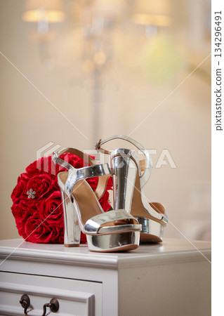 Elegant high heels woman shoes rest on an aesthetic background, good for creating a striking fashion still life perfect for beauty, footwear, or fashion retail campaigns Elegant high heels woman shoes rest on an aesthetic background, good for creating a striking fashion still life perfect for beauty, footwear, or fashion retail campaigns 134296491
