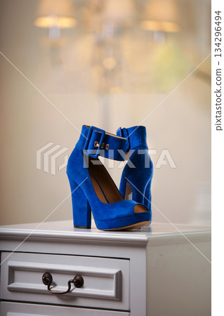 Elegant high heels woman shoes rest on an aesthetic background, good for creating a striking fashion still life perfect for beauty, footwear, or fashion retail campaigns Elegant high heels woman shoes rest on an aesthetic background, good for creating a striking fashion still life perfect for beauty, footwear, or fashion retail campaigns 134296494