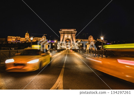 Budapest's Széchenyi Chain Bridge illuminated at night Budapest's Széchenyi Chain Bridge illuminated at night 134297261