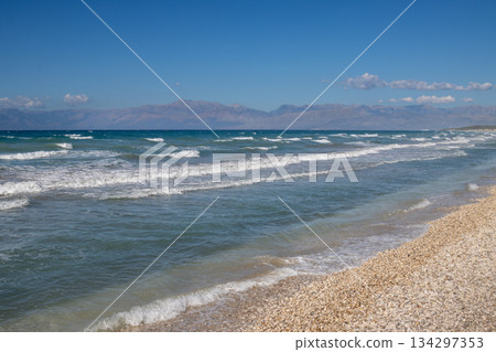 Ionian sea with waves, Acharavi, Corfu (Korfu), Greece 134297353