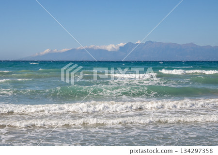 Ionian sea with waves, Acharavi, Corfu (Korfu), Greece 134297358
