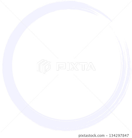 A round frame drawn with a calligraphy brush. Wisteria color. An elegant Japanese style image. 134297847