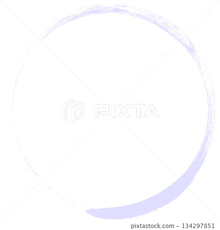 A round frame drawn with a calligraphy brush. Wisteria color. An elegant Japanese style image. 134297851