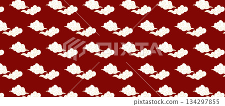 Seamless pattern with traditional Chinese clouds on red background, oriental culture and New Year decorative design 134297855