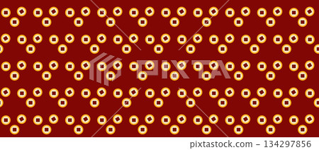 Seamless pattern with traditional Chinese coins on red background, Chinese culture festival and New Year decorative design 134297856