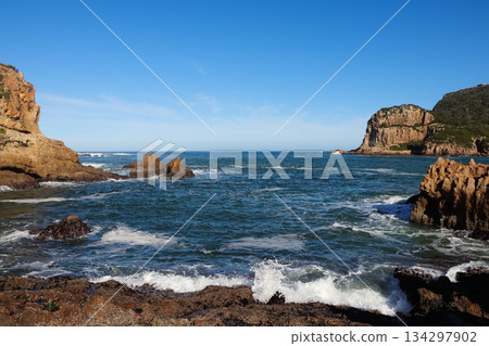 Knysna Heads River Inlet Overlooking Open Ocean Horizon 134297902
