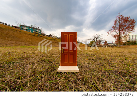 Miniature door placed in the park Miniature door placed in the park 134298372