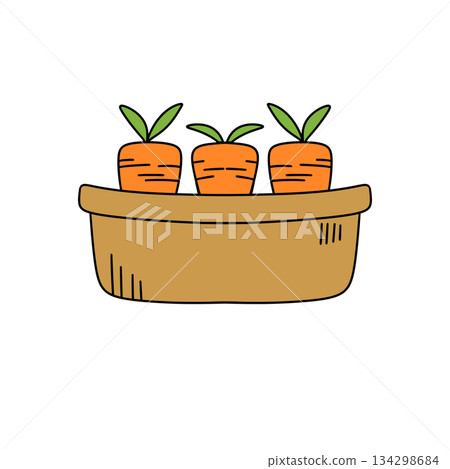 Three carrots are in a basket Three carrots are in a basket 134298684