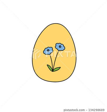 A yellow egg with blue flowers on it A yellow egg with blue flowers on it 134298689