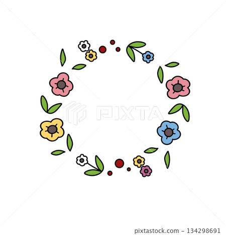 A colorful flower wreath with a white background A colorful flower wreath with a white background 134298691