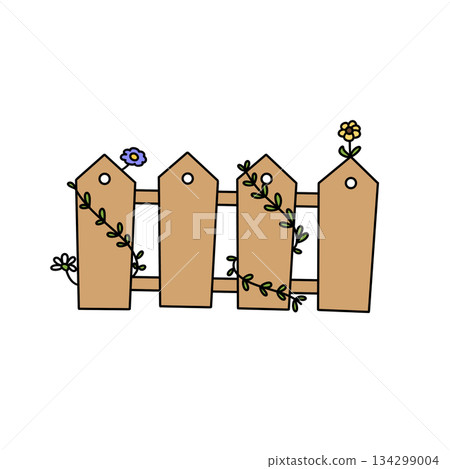 A wooden fence with flowers growing out of it A wooden fence with flowers growing out of it 134299004