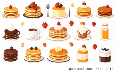 煎餅店圖示集 | 咖啡館與甜點店插畫素材 134299018