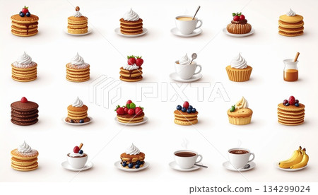 煎餅店圖示集 | 咖啡館與甜點店插畫素材 134299024