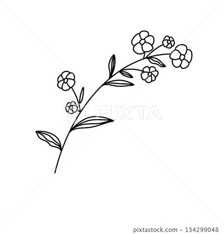 A flower with a stem is drawn in black A flower with a stem is drawn in black 134299048
