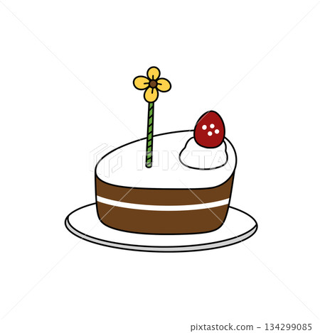 A cake with a flower on top and a strawberry on the side A cake with a flower on top and a strawberry on the side 134299085
