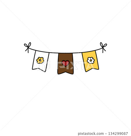 A banner with three flags hanging from a line 134299087