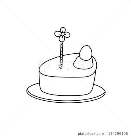 A cake with a flower on top and an egg on the side 134299108