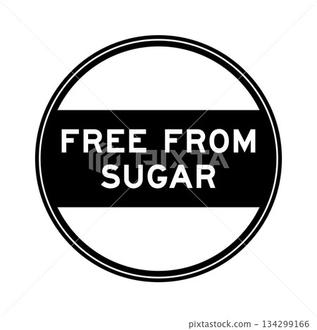 Black color round seal sticker in word free from sugar on white background 134299166