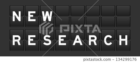 Black color analog flip board with word new research on gray background Black color analog flip board with word new research on gray background 134299176