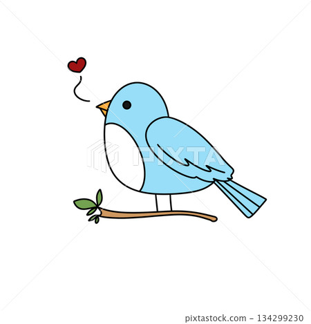 A blue bird with a red heart on its chest 134299230