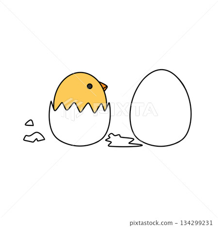 A cartoon of a chicken pecking at an egg A cartoon of a chicken pecking at an egg 134299231