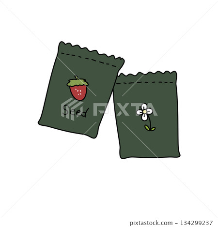 Two green bags with a strawberry and a flower on them 134299237