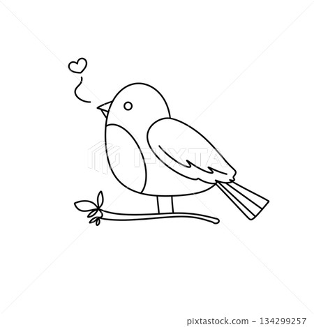 A bird with a heart on its chest is perched on a branch A bird with a heart on its chest is perched on a branch 134299257