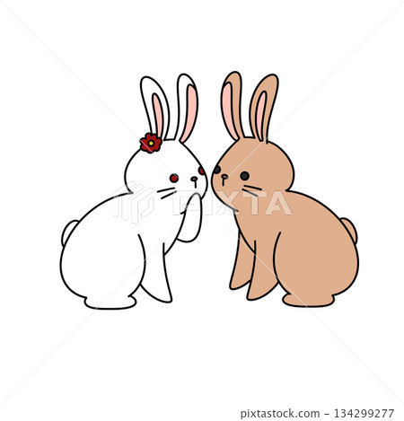 Two rabbits are hugging each other Two rabbits are hugging each other 134299277