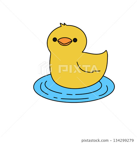 A cartoon duck is sitting in a blue circle of water A cartoon duck is sitting in a blue circle of water 134299279