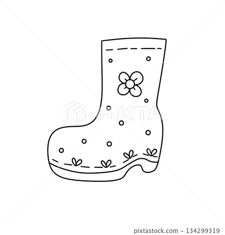 A black and white drawing of a flowery boot A black and white drawing of a flowery boot 134299319