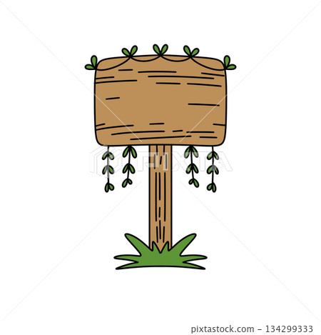 A wooden sign with vines growing out of it A wooden sign with vines growing out of it 134299333
