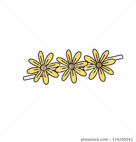Three yellow flowers are drawn on a white background Three yellow flowers are drawn on a white background 134299342
