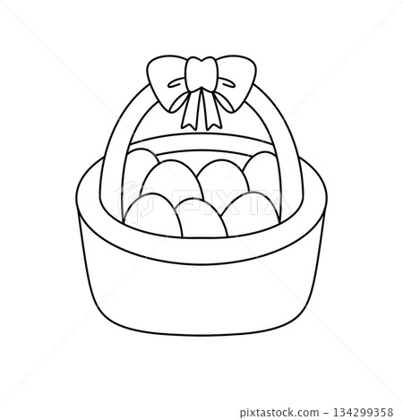 A basket of eggs with a bow on top 134299358