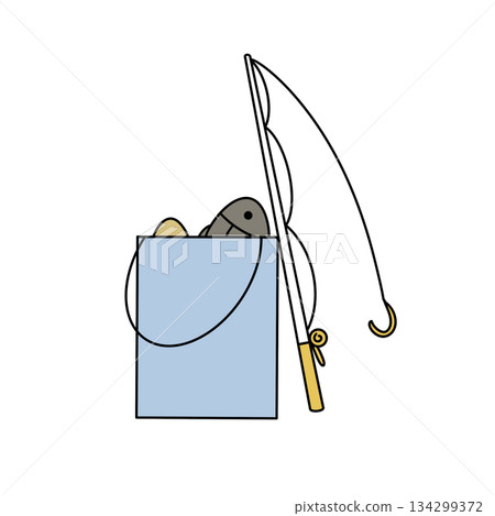 A fishing bag with a fishing pole and a fish in it A fishing bag with a fishing pole and a fish in it 134299372