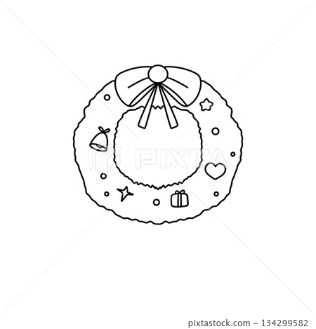 A wreath with a bow and a bell on it 134299582