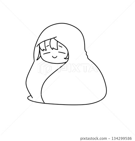 A cartoon character is wrapped in a blanket and appears to be happy 134299586