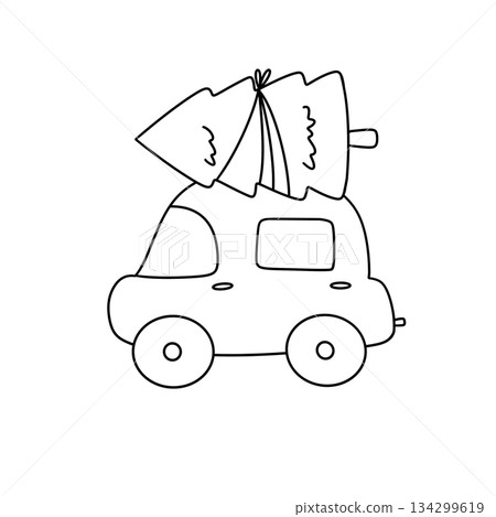 A car is carrying a Christmas tree A car is carrying a Christmas tree 134299619