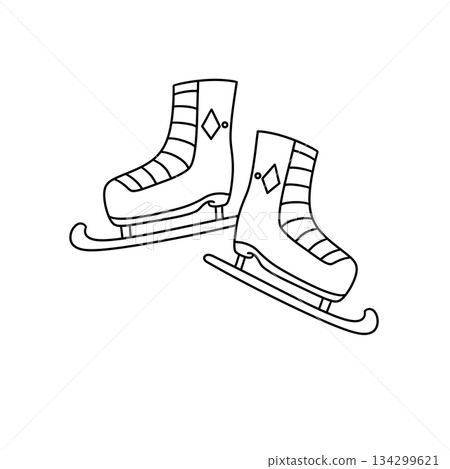 Two cartoon skates with a diamond pattern on the bottom 134299621