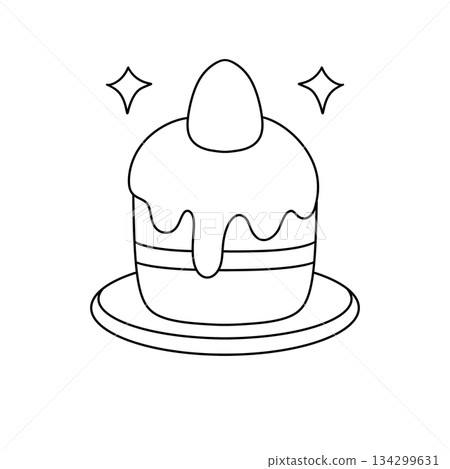 A cake with icing and a strawberry on top A cake with icing and a strawberry on top 134299631
