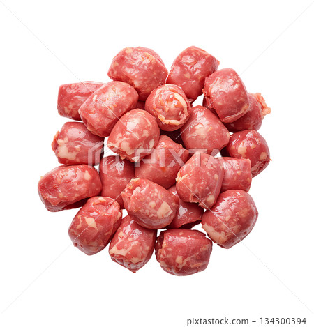 Freshly Packaged Sausages Ready for Grilling at a Local Market in Summer 134300394