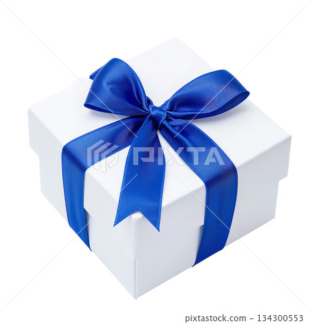 Wrapped Gift Box With Blue Ribbon Ready for Special Occasion Celebration 134300553