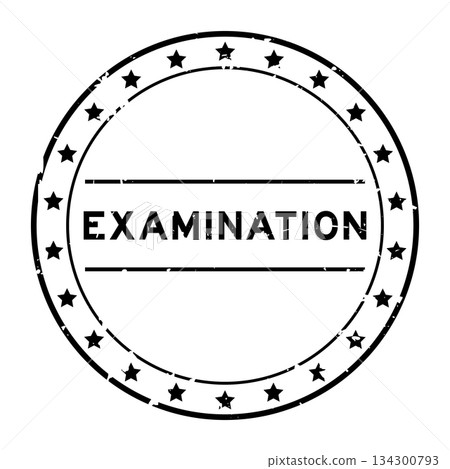 Grunge black examination word round seal stamp on white background 134300793