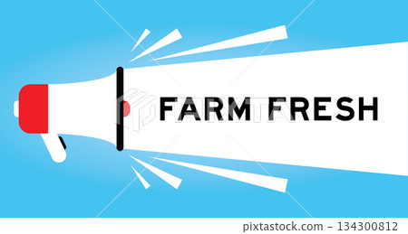 Color megaphone icon with word farm fresh in white banner on blue background 134300812
