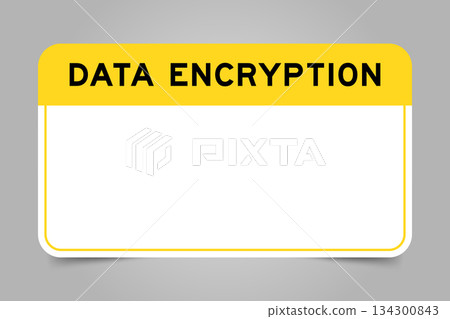 Label banner that have yellow headline with word data encryption and white copy space, on gray background 134300843