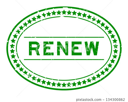 Grunge green renew word oval rubber seal stamp on white background Grunge green renew word oval rubber seal stamp on white background 134300862