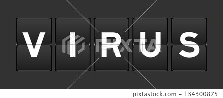 Black color analog flip board with word virus on gray background Black color analog flip board with word virus on gray background 134300875