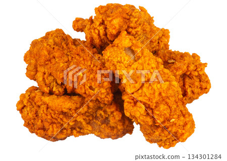 Spicy crispy fried chicken drumsticks isolated on white background Spicy crispy fried chicken drumsticks isolated on white background 134301284